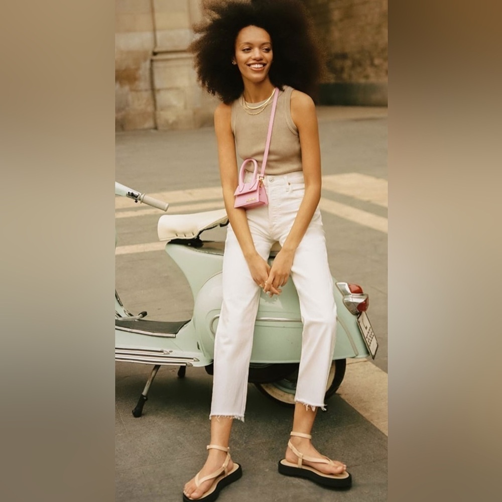 Citizens of Humanity Olivia Crop High Rise Slim Ankle White Raw Hem Jeans